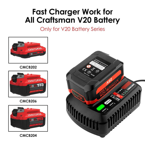 V20 20V Battery Charger With Dual USB Ports For CMCB201 CMCB202 CMCB204 CMCB206 CMCB209 Lithium Batteries Fast Charge 100V 240V
