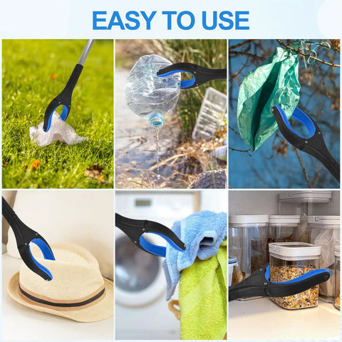 6 Pack 32 Inch Heavy Duty Trash Grabber Reacher With Ergonomic Handle used for picking trash, clothes, and light objects.