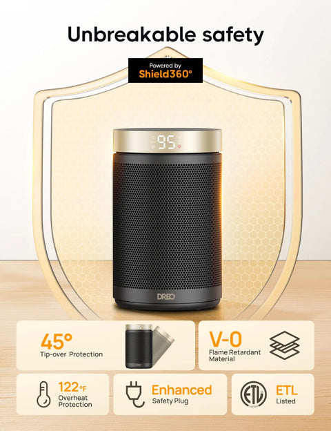 Portable Electric Space Heater With Thermostat And Remote Digital Display 12 Hour Timer 5 Modes 1500W PTC Ceramic Fast Heat Compact