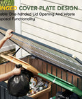 Outdoor Trash Can Storage Shed 6x3 Ft Metal Garbage Bin Enclosure With Lift Up Lid in backyard, person lifting lid