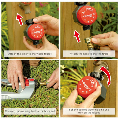 Step-by-step installation of Mechanical Hose Timer For Lawn And Garden, One Zone Sprinkler Controller with manual setup.