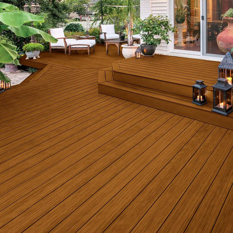 Cedar Naturaltone Semi Transparent Exterior Stain And Sealer In One Low VOC 1 Gallon ST 2005 applied on wooden deck
