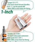 Metal Threaded Tip Replacement For Wood Push Broom Handle Fits Most One Inch Handles Aluminum Alloy Silver Color DIY Quick Fix Kit With Two Screws One Bolt And Rivets Save Cash On Broom Repairs shown in hand