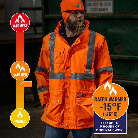 GloWear 8385 ANSI High Visibility 4-in-1 Reflective Safety Jacket with Removable Sleeves in cold weather work setting