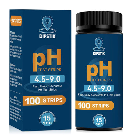 Easy At Home PH Test Strips For Urine And Saliva box and bottle, 100 paper strips, range 4.5-9.0, fast accurate readings