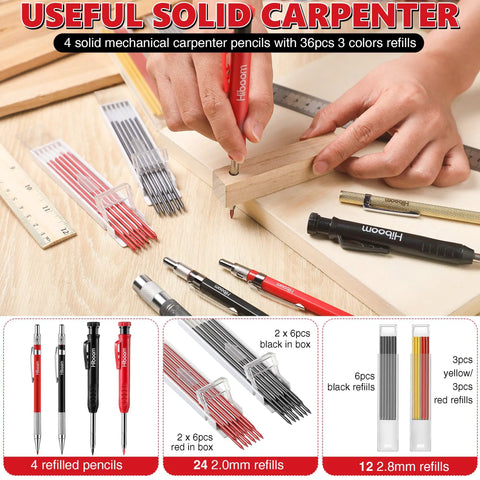 10 Pack Mechanical Carpenter Pencils Set With Sharpener Deep Hole Marker 2.8mm Refills 36Pcs Pro Grade Marking Kit in use