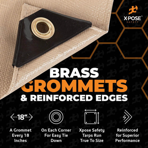 Close-up of brass grommet on Heavy Duty Tan Poly Tarp 5 Ft By 7 Ft Multipurpose Protective Cover Waterproof Weatherproof Rip