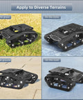 Shock Absorbing Tank Robot Chassis With Motor For Raspberry Pi And Arduino Dope Full Metal Track Platform shown on various terrains