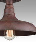 Vintage Retro Rustic Metal Barn Semi Flush Mount Ceiling Light with rust finish, featuring industrial design and E26 bulb socket.