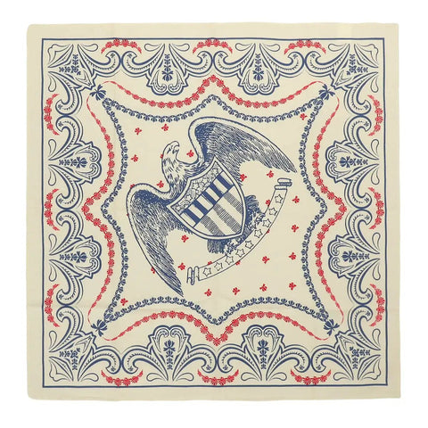 Americana Bandana Set 22 By 22 Inches Lightweight 6 Pack With Western Camo Green Designs Featuring American Symbols Mountains Cacti Cowboys Adventure Awaits Ideal For Camping Hiking Outdoor Gear, showing eagle design