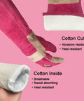 Long Leather Gardening Gloves For Women With Rose Pruning Design Heat Resistant Heavy Duty Work Gloves For Yard Tasks Welding BBQ Cooking Fireplace And Chainsaw Use Pink Medium showing cotton cuffs and inside
