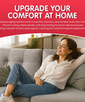 Woman relaxing on a sofa featuring High Density Upholstery Foam Cushion Replacement 2 Inch Thick 24 Inch Wide 72 Inch Long Perfect For Sofa Or Couch Seat Cushions Benches And More Durable As Heck For DIY Upholstery Projects in a modern living room.