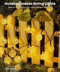Outdoor 60 LED Globe String Lights Solar Powered 36 Ft with 8 Lighting Modes Waterproof for Patio Garden