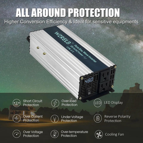 Top Tier 500 Watt Pure Sine Wave Power Inverter Delivering Hella Smooth 12V DC To 110V AC Conversion With Led Display and protection features.