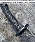 Handle detail of Two Pack Polypropylene Martial Swords For Practice And Training Katana Style Bokken with dragon engravings.