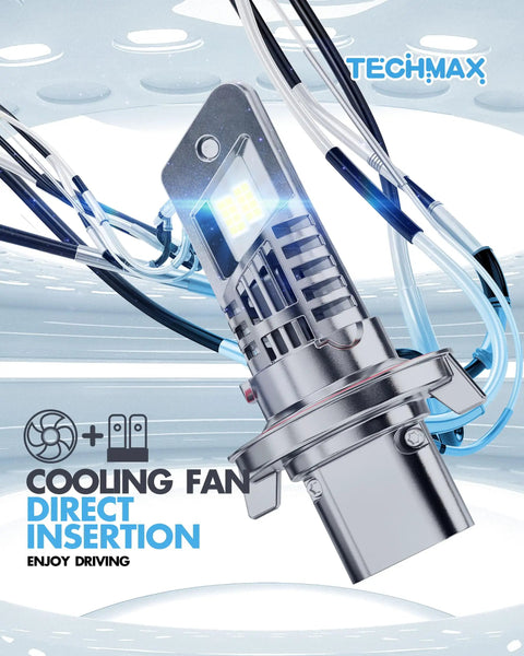 Zoomed view of Hella Bright H13 Led Bulbs With Turbo Cooling Fan Wireless H13/9008 Fog Light Kit with direct insertion design.