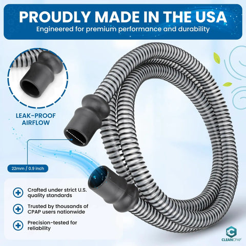 Non-Heated 6 Foot CPAP Tubing Replacement Black Universal Fit For Most CPAP Machines Easy To Reinstall Compatible With ResMed Philips Respironics Fisher And Paykel Durable Made In The USA Quality