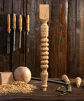 Solid Beech Wood Table Leg Forty Inches High Lightly Sanded Finish with woodworking tools on a rustic wooden surface.