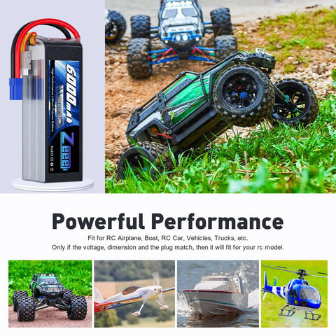 6S Lipo Battery 6000mAh 22.2V 100C EC5 Soft Pack RC Battery For RC Cars Trucks Planes Helicopters Quadcopters And Boats Two Pack