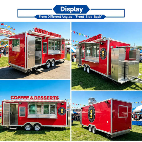 Turnkey Mobile Coffee Trailer With DOT Certification And Full Commercial Kitchen Setup Designed For Street Vendors And Festival Hustles Ready To Roll Straight From The Factory Direct, showcasing various angles.
