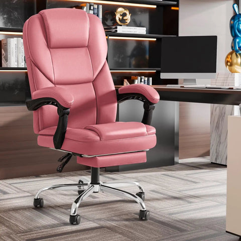 Executive Office Chair With Massage And Footrest, Ergonomic High Back Leather Desk Chair With Reclining Back in an office setting