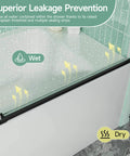 Frameless Bathtub Sliding Shower Door With Barn-Style Exposed Roller System, 8mm clear tempered safety glass, matte black hardware.
