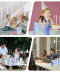 Poppin Glossy Iridescent Gift Bags Set Of 15 Reusable Goodie Bags With Handles And Sturdy Bases For Christmas Birthday Wedding Holiday Party And Thanksgiving 12.6 By 4.7 By 11 Inches with children celebrating with cake and outdoors gathering