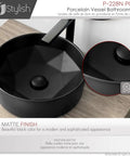 Dope Matte Black Round Vessel Sink 16 Inch Porcelain Over The Counter Bathroom Basin With Enamel Glaze Finish Smooth Non Porous Surface