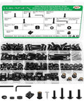 Premium 304 Stainless Steel Black Motorcycle Fairing Bolt Kit M5 And M6 Hex Head Fasteners Corrosion Resistant Hardware in plastic organizer.