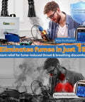Quiet Solder Fume Extractor For Small Benchtops With 3 Stage Filtration And 99.97 Percent Purification in use, before and after.