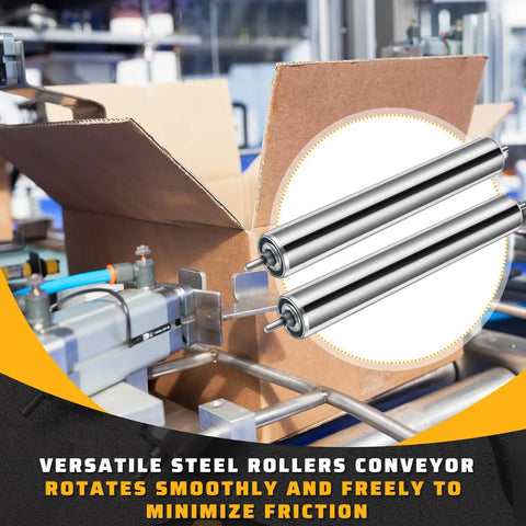 4 Pack 10 Inch Beefy Galvanized Steel Conveyor Rollers with One and a Half Inch Diameter and One Quarter Inch Axle for Roller Stands