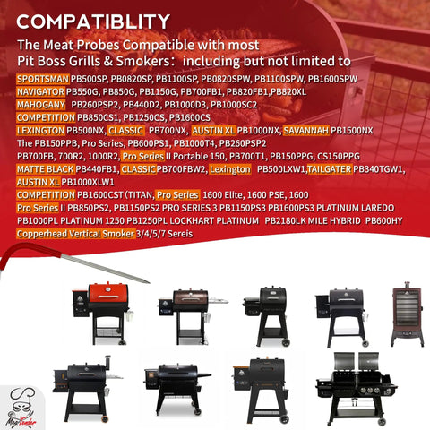 Compatibility list for Pit Boss grills with 2 Pack Meat Temperature Probes Replacement For Pellet Grills With 3.5mm Plug PT1000