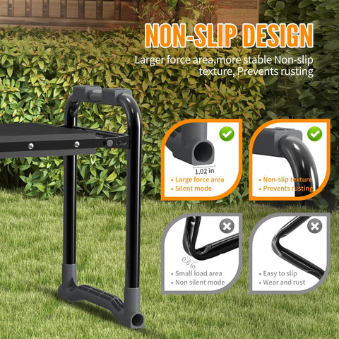 Non-slip design of garden kneeler and seat with wider thick pad, heavy duty gardening stool with tool pouch and bag, foldable bench.