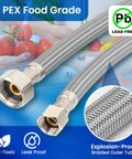Frutlait 304 stainless steel sensor valve kit with 2 braided 12-inch hoses and bypass valve, front view