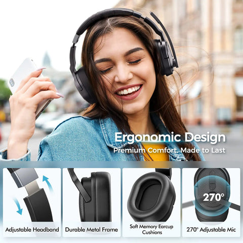 Trucker Bluetooth Headset With Noise Canceling Microphone And Long Battery Life Wireless Headphones With Detachable Ear Pad Single And Dual Mode For Office Driving And Home