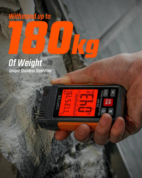 Wood Moisture Meter Handheld Digital Moisture Tester With Two And A Quarter Inch LCD Display And Tri Color Backlight on wall