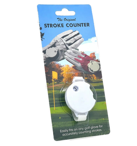 Stroke Counter Golf Accessory With Universal Glove Fastener No Worry Easy Dial Score Keeper in packaging on golf course background