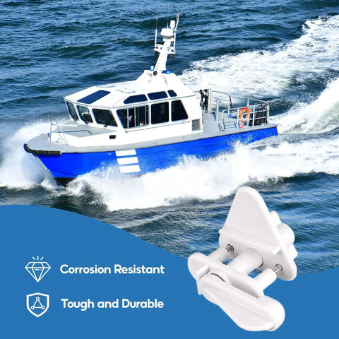 Pontoon Boat Gate Latch Replacement Kit 2 Pack for Square Frame Gates 1 to 1.25 Inch with a blue boat in the background