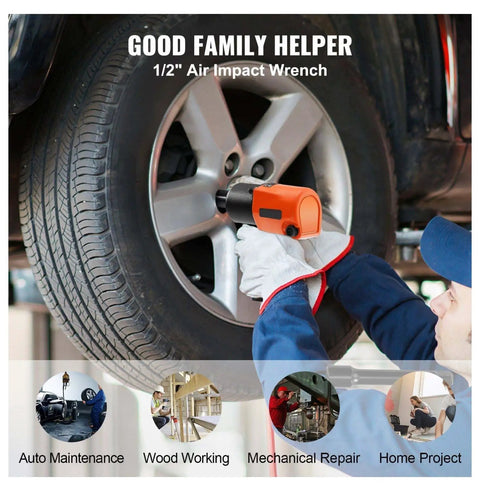 Knuckle Saving Half Inch Air Impact Wrench Generating 880 Ft Lbs Of Raw Torque At 7500 Rpm On An Ultra Light Aluminum Frame used for tire changing.