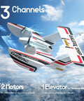 Amphibious RC Plane For Water Land And Air, 3 Channel Remote Control Glider with dual motors flying above water, showing design features