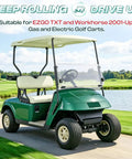 Green EZGO TXT golf cart by lake for TXT Steering Rack And Box Assembly For TXT Golf Carts 2001 Up Gas And Electric Replaces OEM 70964G01 70964G02 70602G01 Durable Steel Construction Easy Install And Long Lasting Performance.