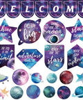 Space Themed Bulletin Board Decorations Set for Classroom Science Decor Includes 7 Welcome Signs 12 Planet and Star Cutouts