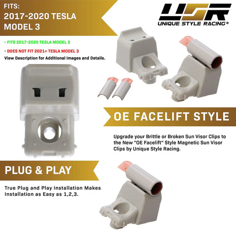 Tesla Model 3 Magnetic Sun Visor Clip Upgrade Kit 2017 2020 Easy Snap In Clips With Rod Cover Pair product image