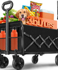 Foldable Wagon With Wheels For Beach And Camp, Collapsible Wagon Cart With Two Cup Holders, Lightweight Portable Black, 360 Lb Capacity, Easy Fold Design For Quick Storage And Effortless Outings loaded with items