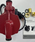 Red Recirculating Hot Water Booster Pump 150W 110V Cast Iron Workhorse With Three Quarter Inch To One Half Inch Adapters