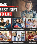 Collage of people celebrating Father's Day, Valentine's Day, Birthday, Thanksgiving, Housewarming, and Christmas with gifts and smiles.