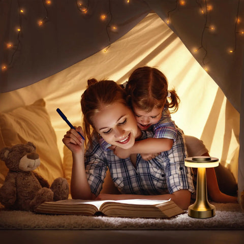 Mother and child reading with Portable LED Table Lamp With Touch Sensor, Three Level Brightness, 1500mAh Battery Night Light