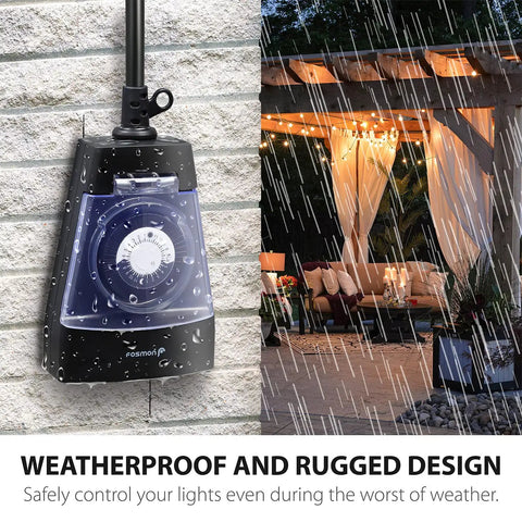 Outdoor Dual Timer Outlet Waterproof 24 Hour Mechanical Light Timer For Outdoor Lighting, Garden, Heavy Duty 15A 3-Prong