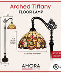 Arched Tiffany Style Floor Lamp With Stained Glass Shade In Tan Yellow Brown Antique Vintage Look For Bedroom And Living Room 62 Inch Tall LED Ready And E26 Bulb Compatible Ideal Reading And Gift Decor