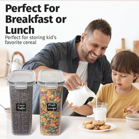 Two Pack Extra Large Airtight Food Storage Canisters For Bulk Pantry Organization, 6.3 Liters 213 Ounces BPA Free Plastic Containers For Rice Pasta Sugar Flour And More, used for cereal storage